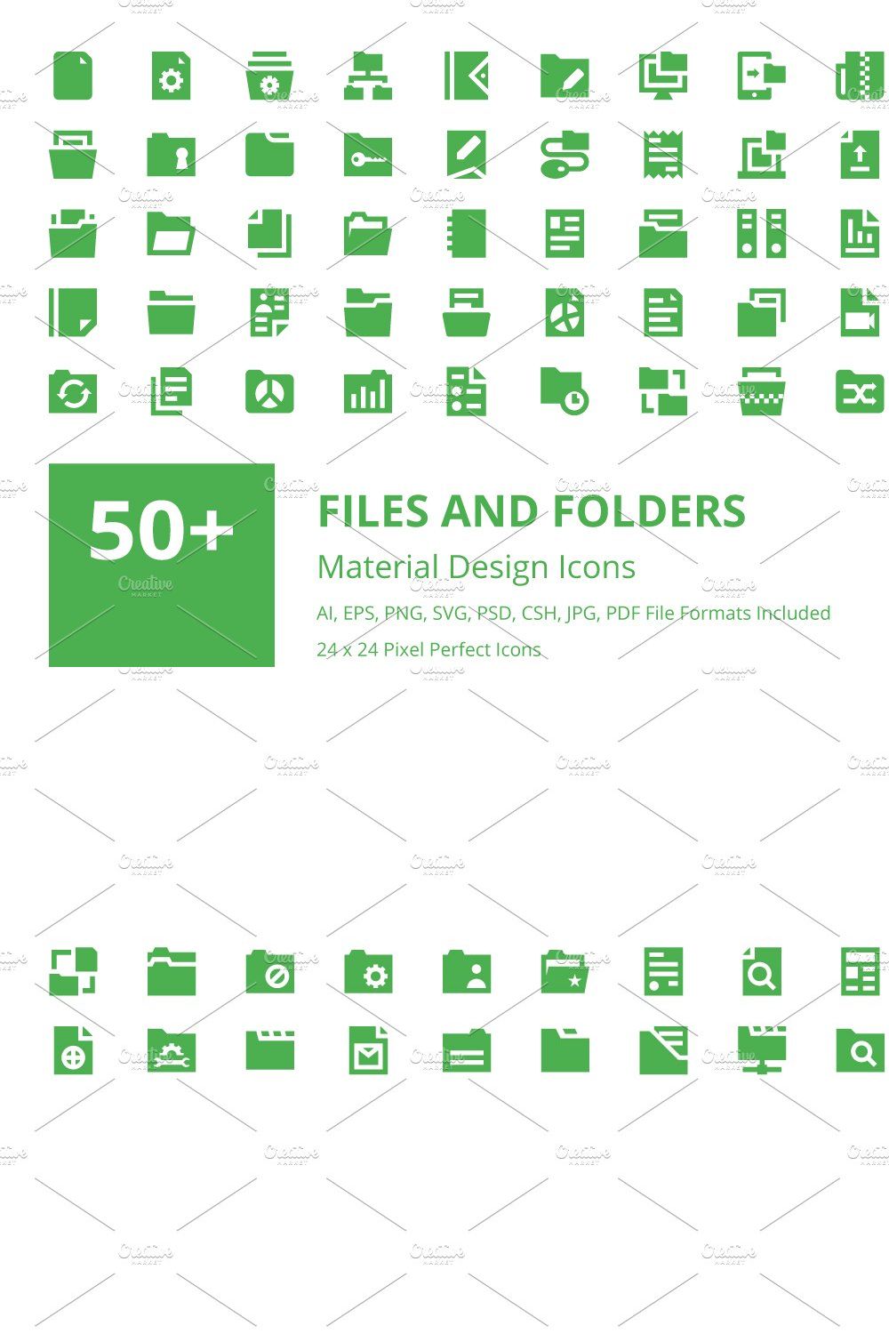 50+ Files and Folders Material Icons pinterest preview image.