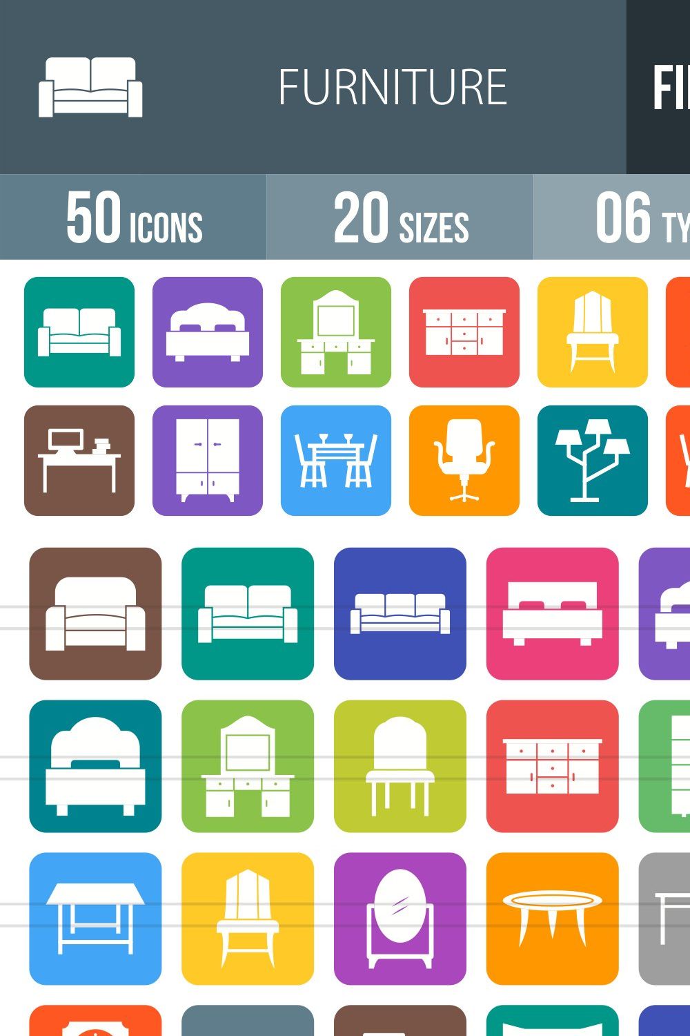 50 Furniture Flat Round Corner Icons pinterest preview image.