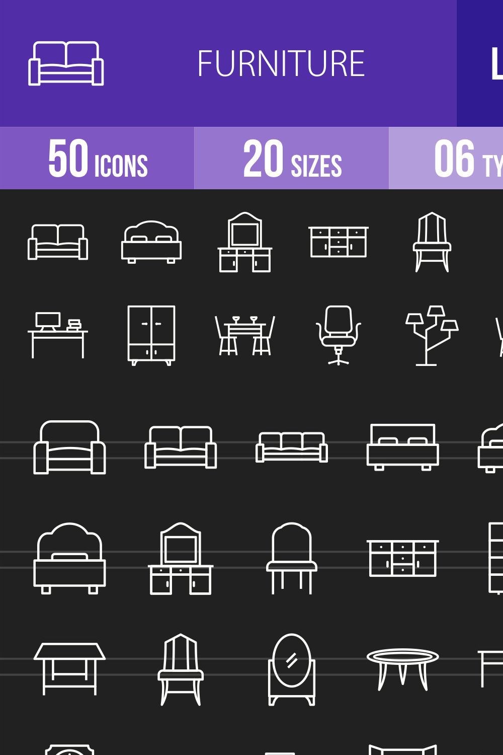50 Furniture Line Inverted Icons pinterest preview image.
