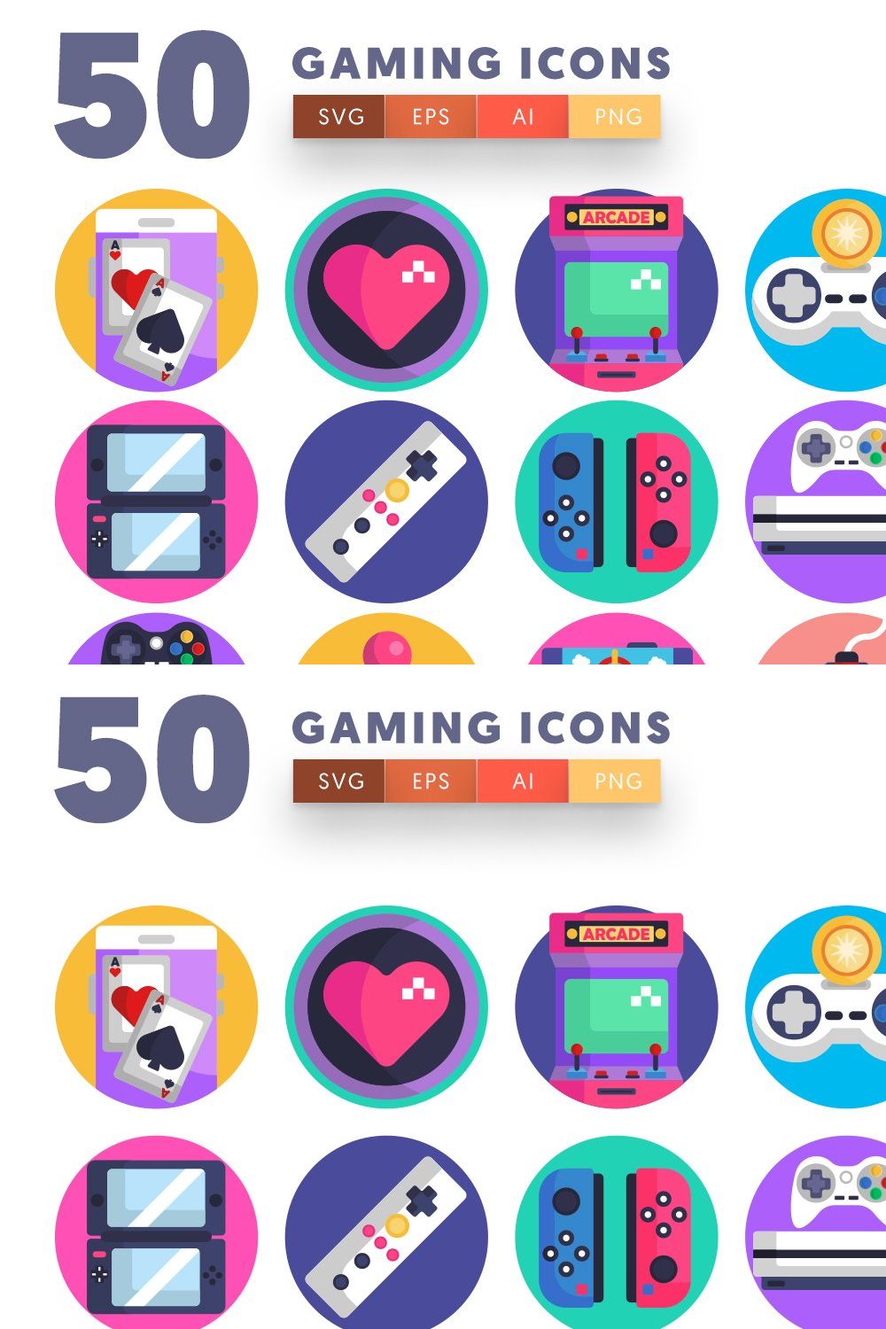 50 Gaming Icons pinterest preview image.