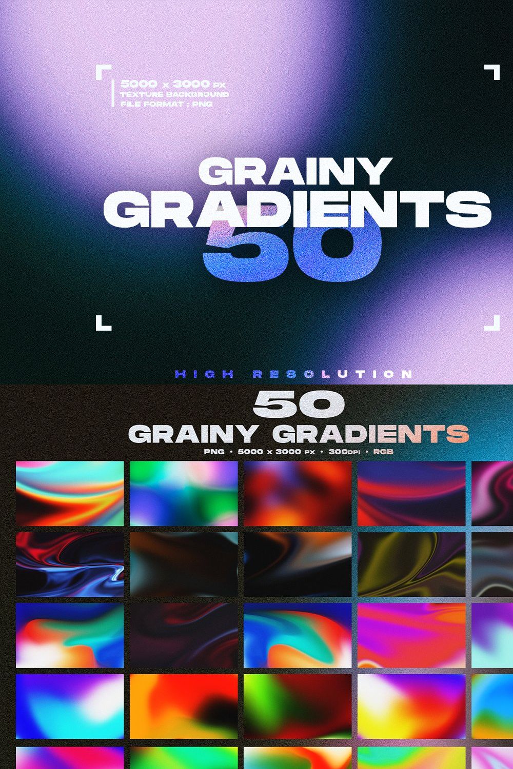 50 Grainy gradients Textures Vol.1 pinterest preview image.