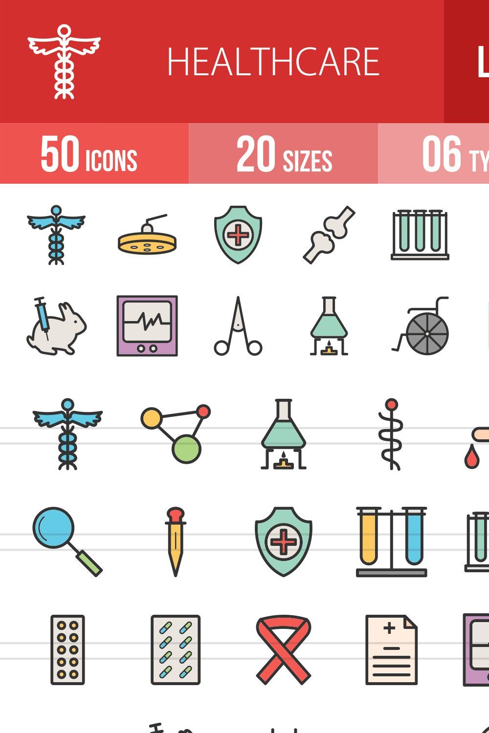 50 Healthcare Line Filled Icons pinterest preview image.