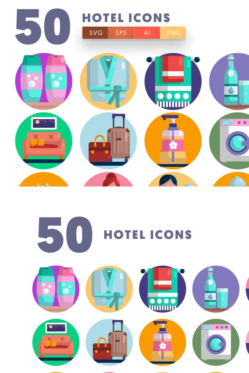 50 Hotel Icons pinterest preview image.
