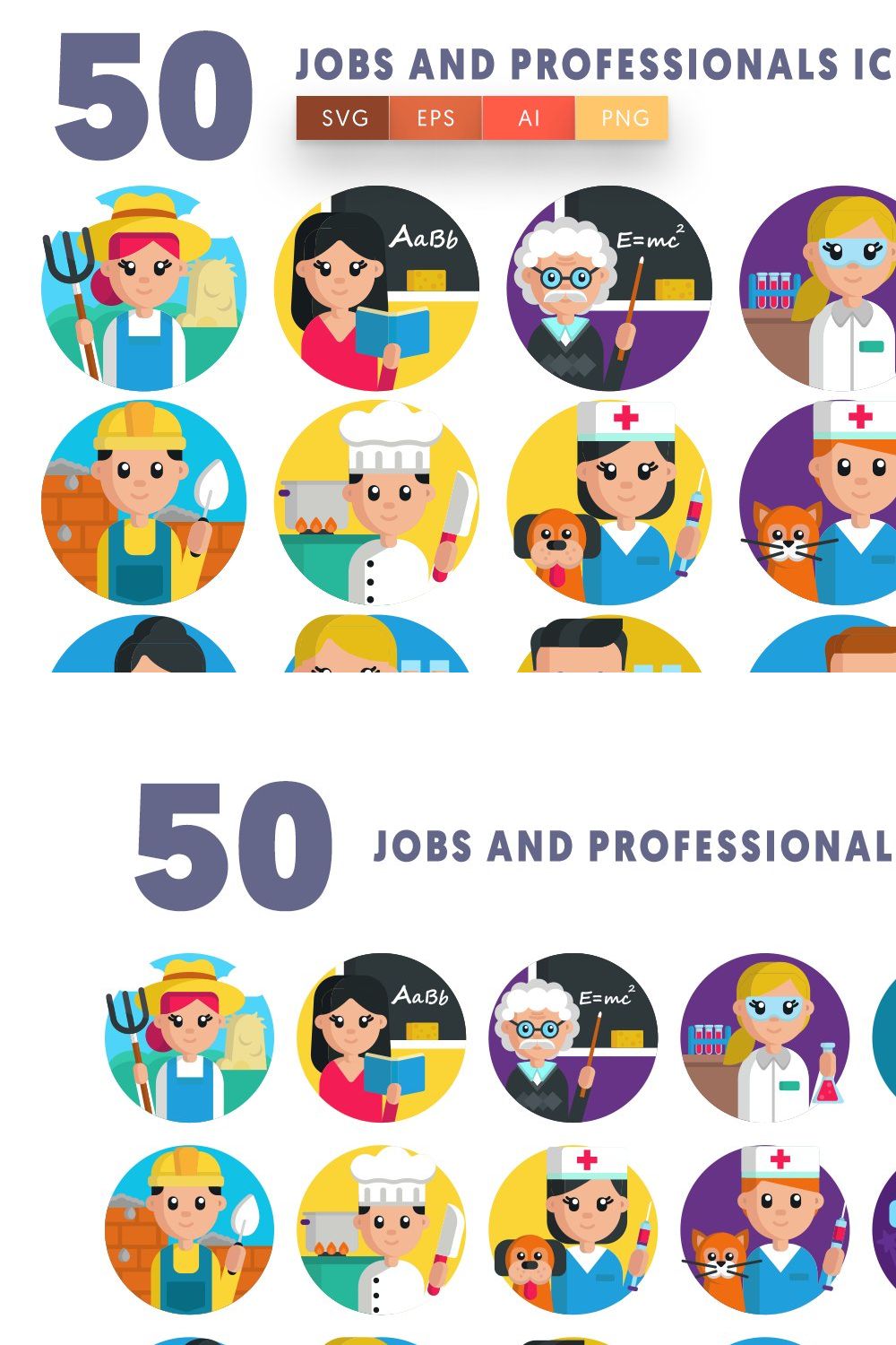 50 Job and Professionals Icons pinterest preview image.