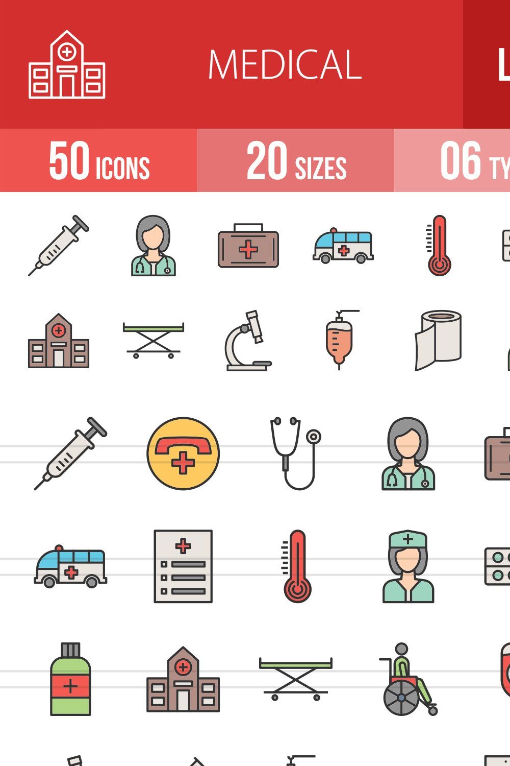 50 Medical Filled Line Icons pinterest preview image.