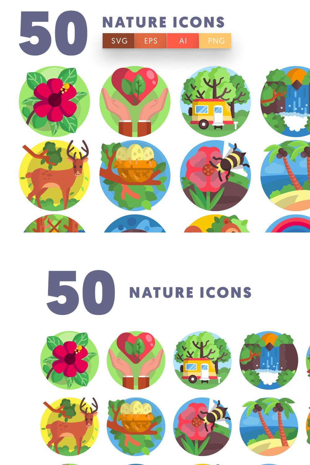 50 Nature Icons pinterest preview image.