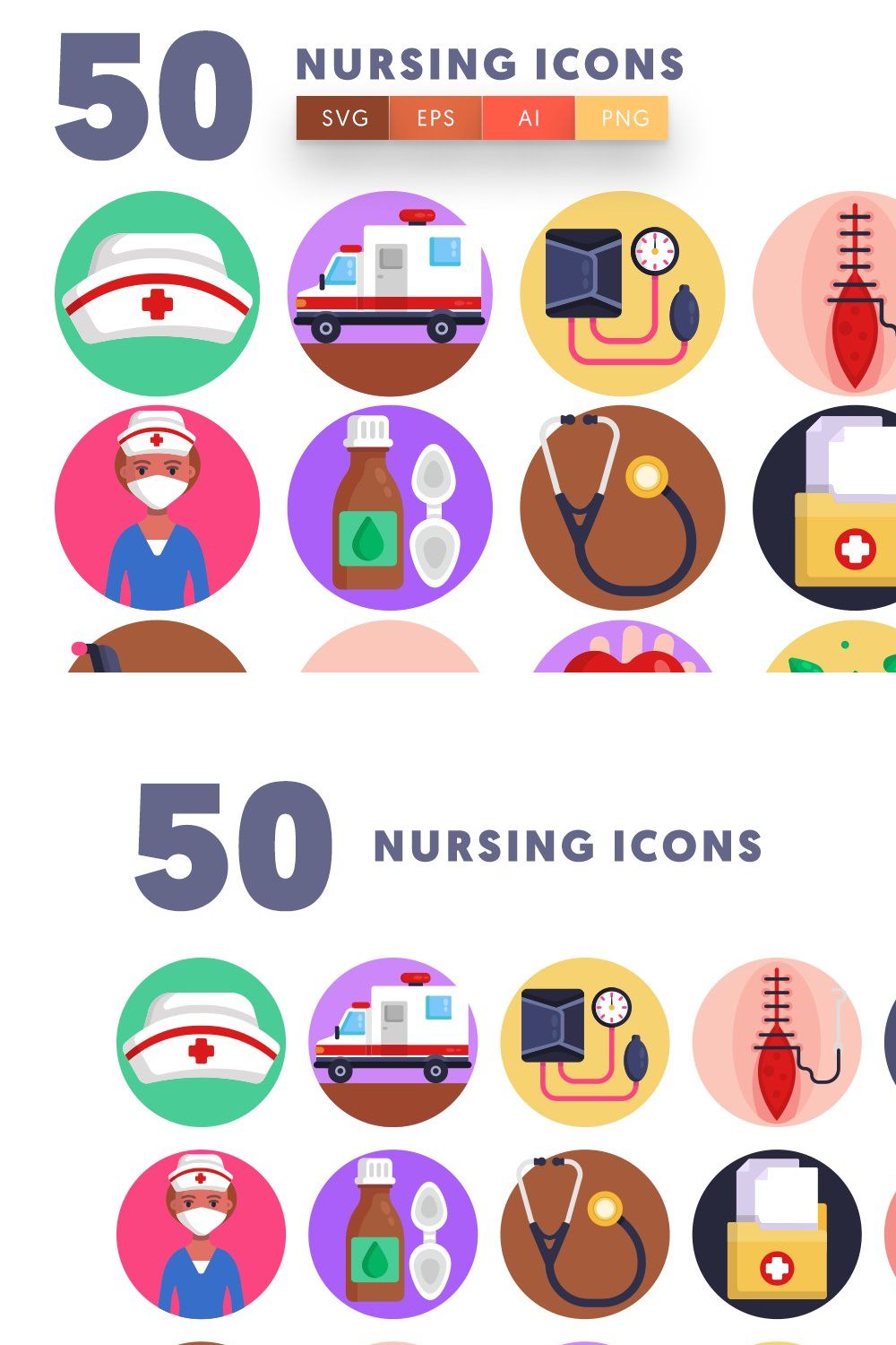 50 Nursing Icons pinterest preview image.