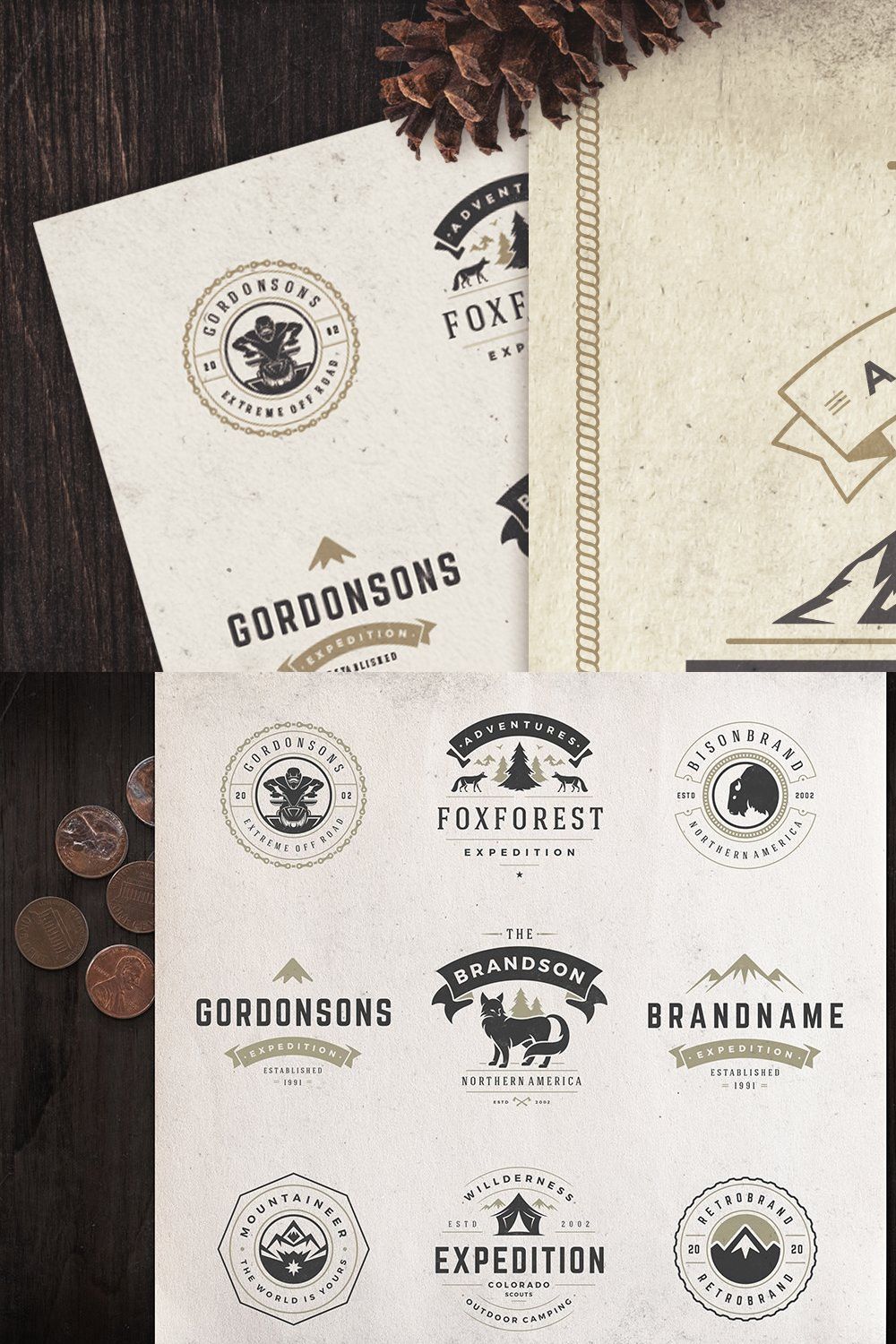 50 Outdoor logos and badges pinterest preview image.