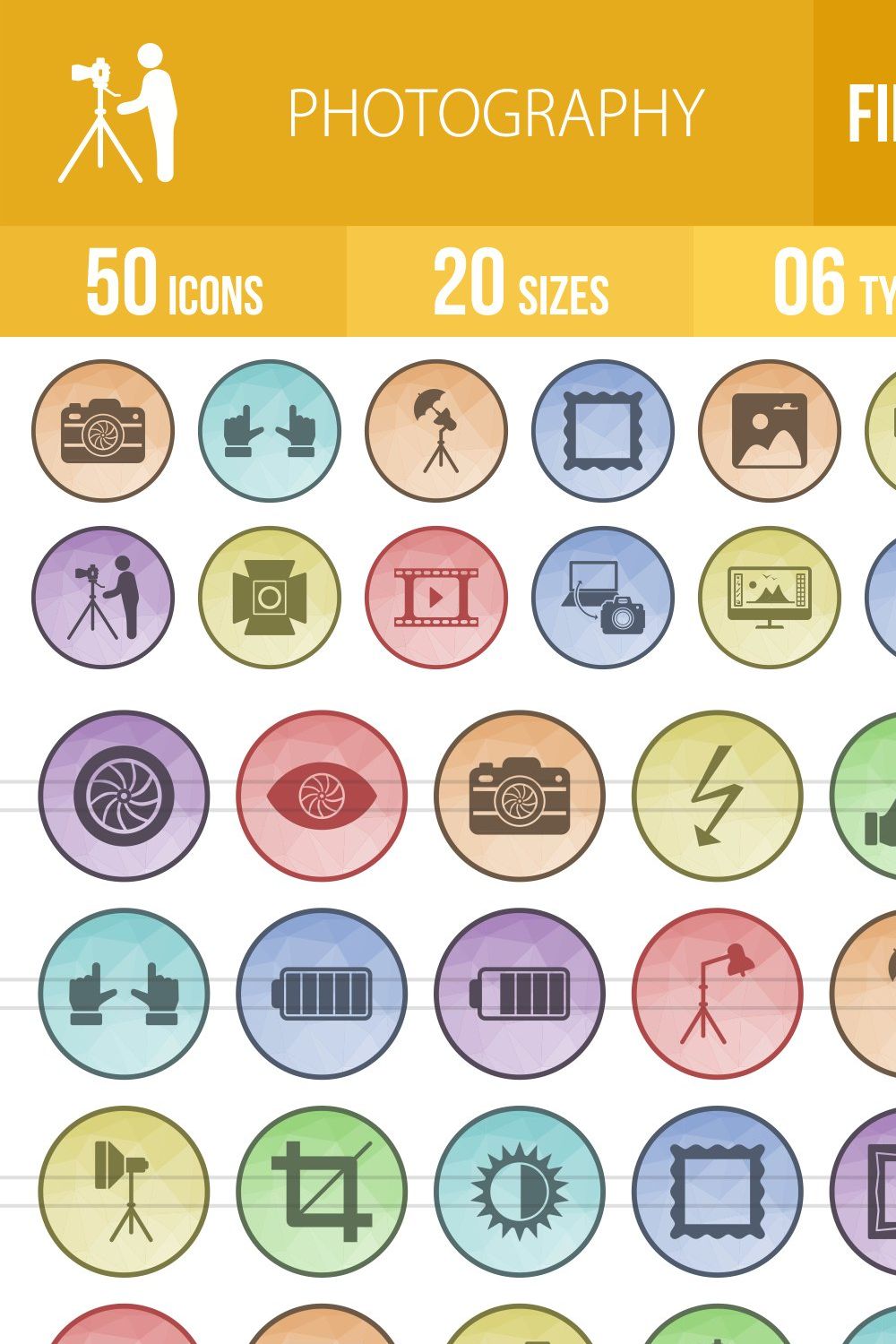 50 Photography Low Poly B/G Icons pinterest preview image.