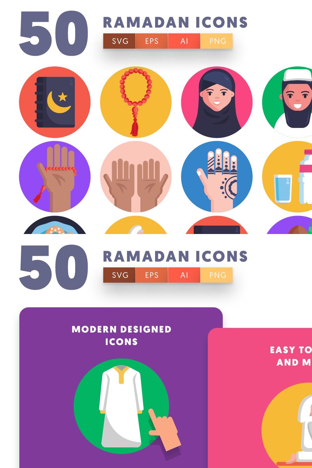 50 Ramadan Icons pinterest preview image.