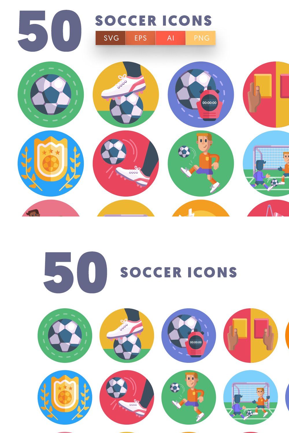 50 Soccer Icons pinterest preview image.
