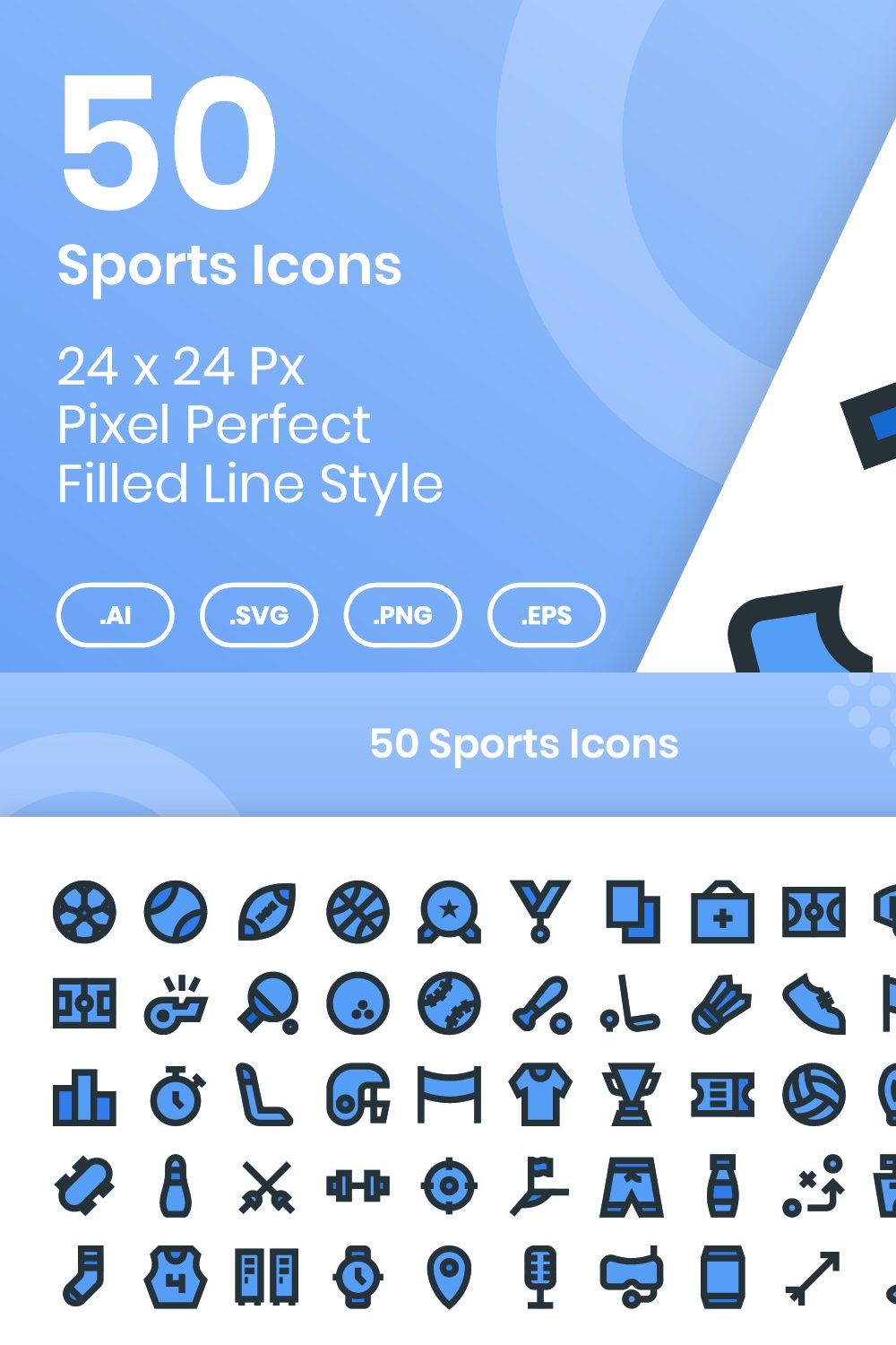 50 Sports - Filled Line pinterest preview image.