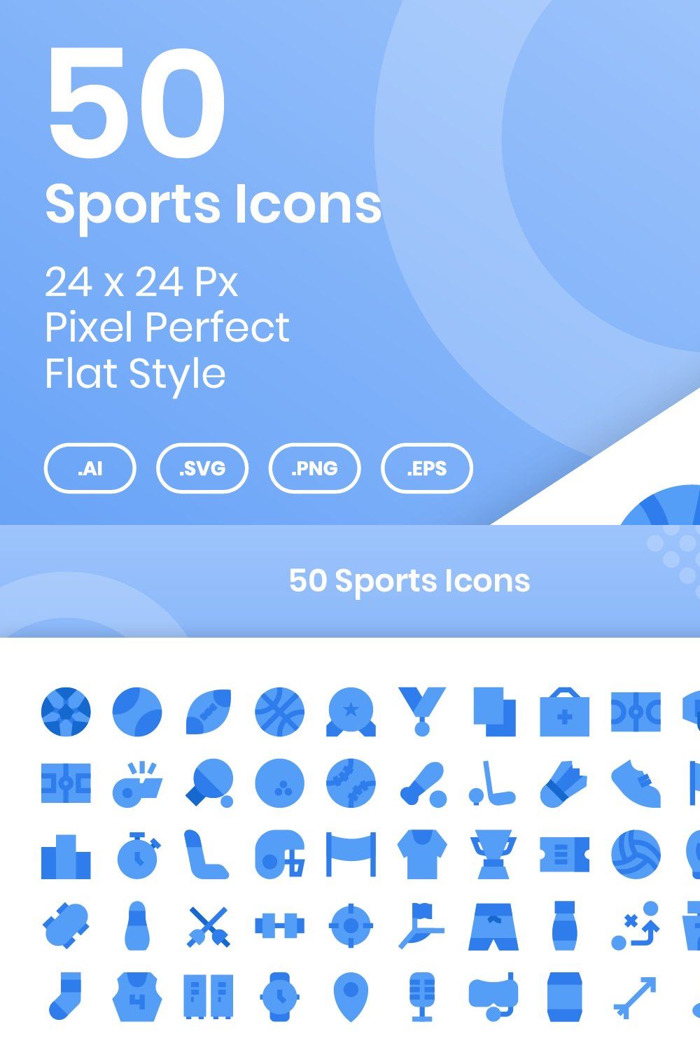 50 Sports - Flat pinterest preview image.