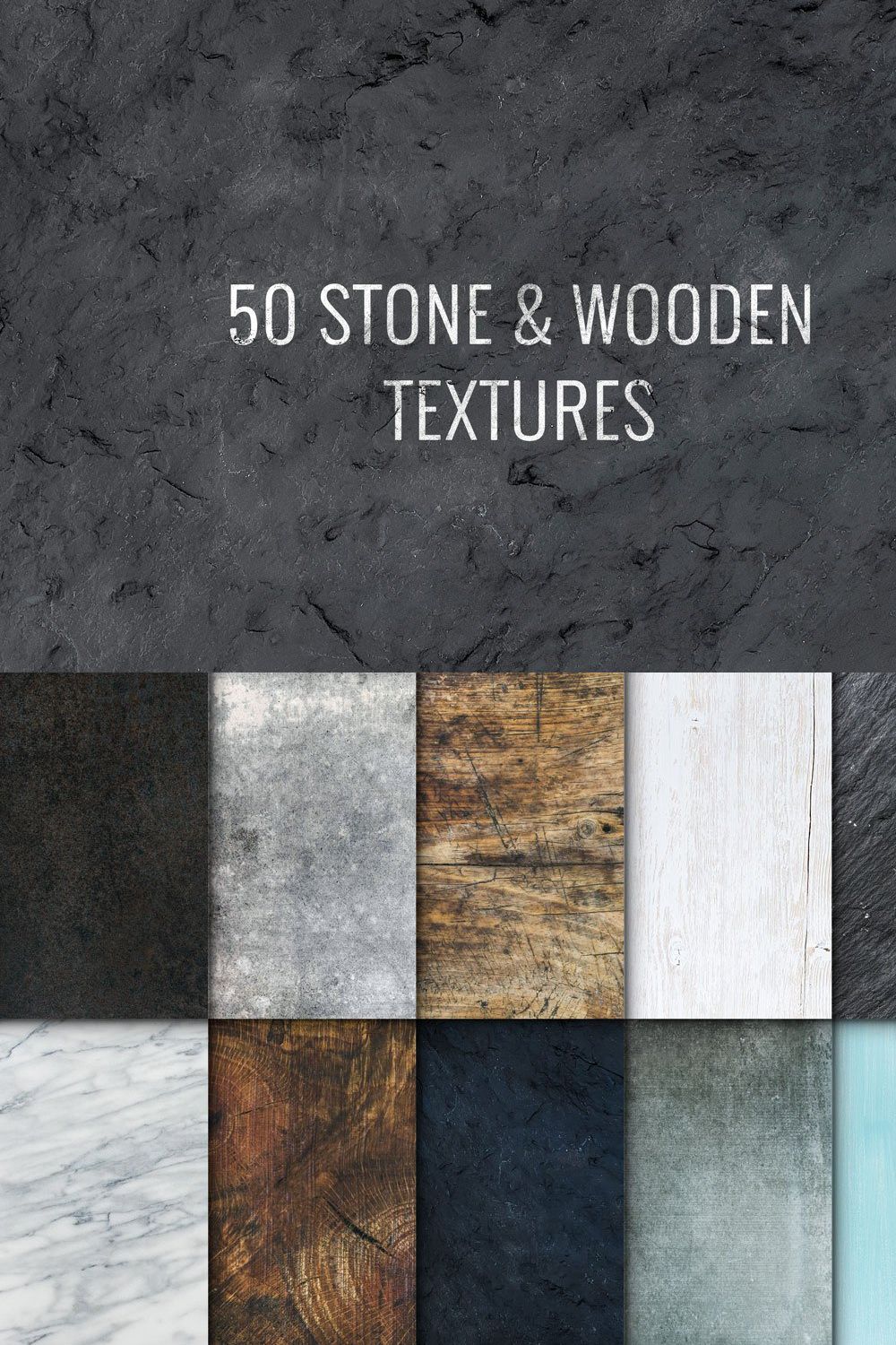 50 Stone & Wooden Textures pinterest preview image.