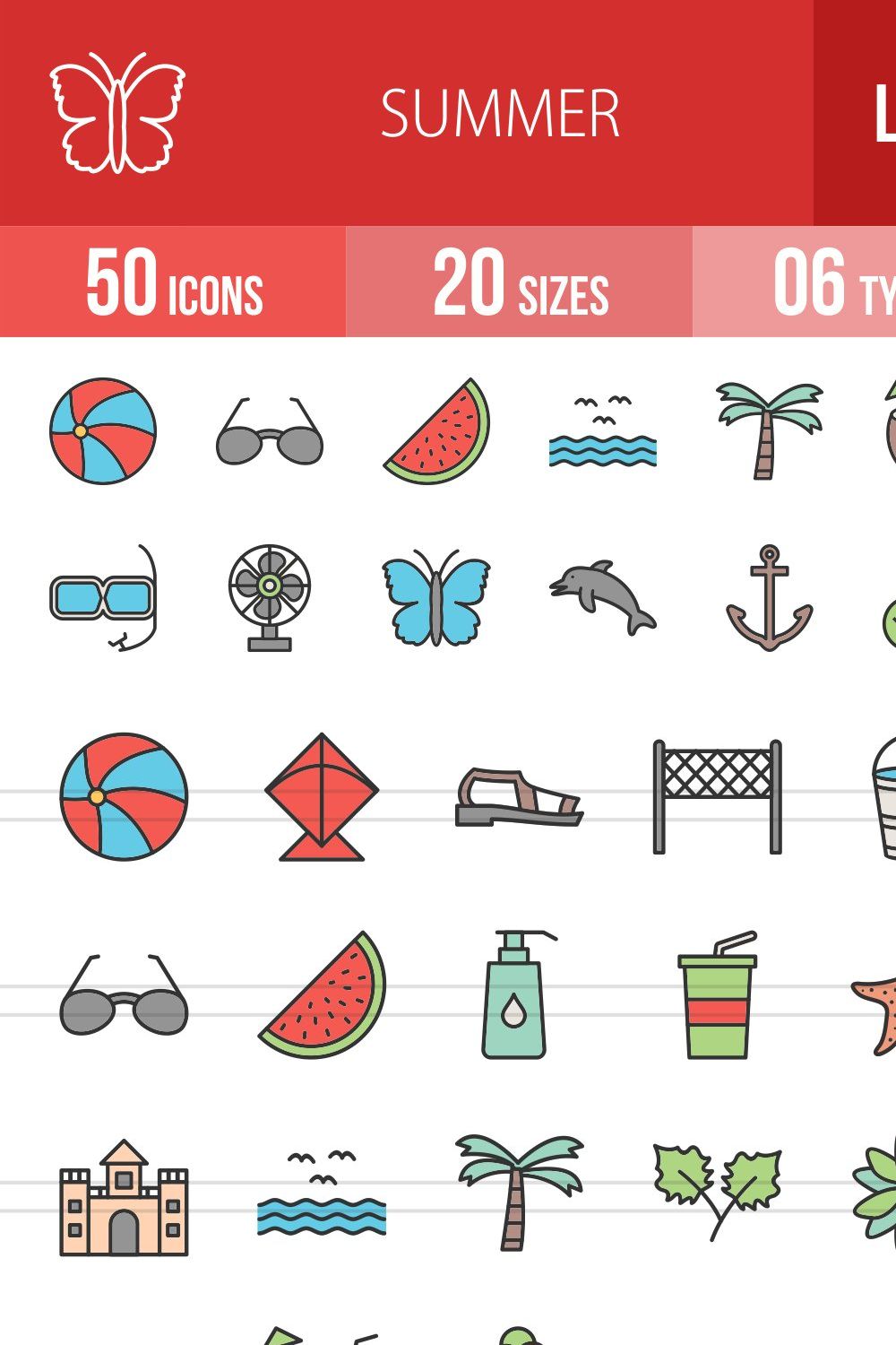 50 Summer Filled Line Icons pinterest preview image.
