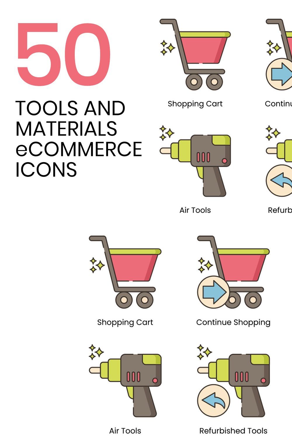 50 Tools and Materials eCommerce Ico pinterest preview image.