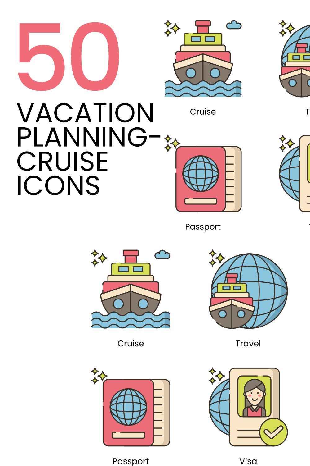 50 Vacation Planning - Cruise Icons pinterest preview image.