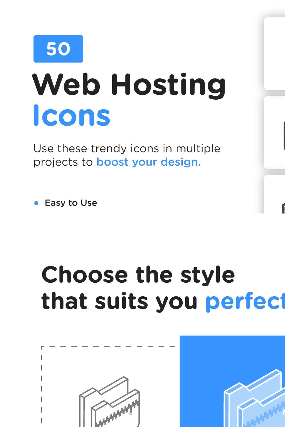 50 Web Hosting Icons – Vector Design pinterest preview image.