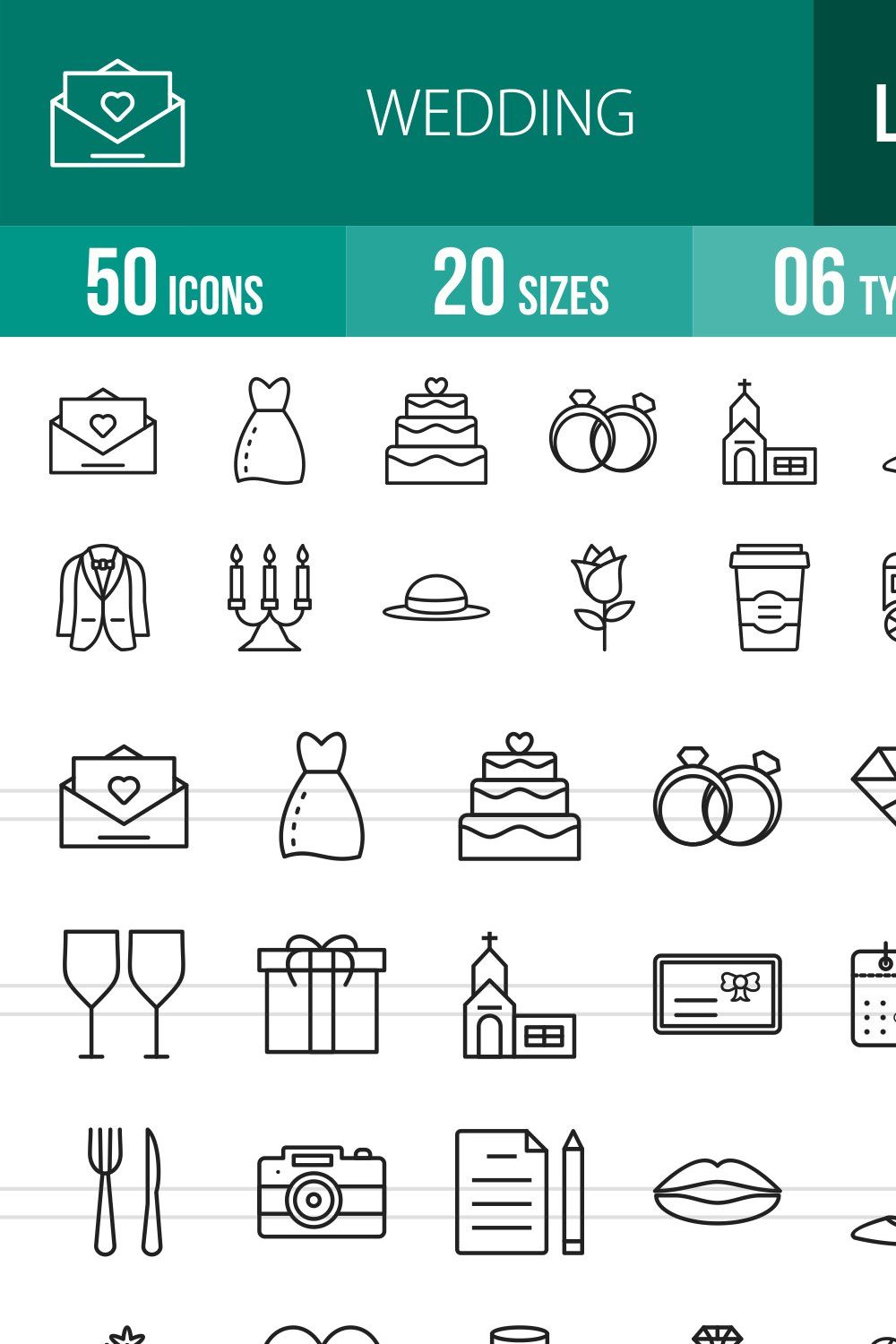 50 Wedding Line Icons pinterest preview image.