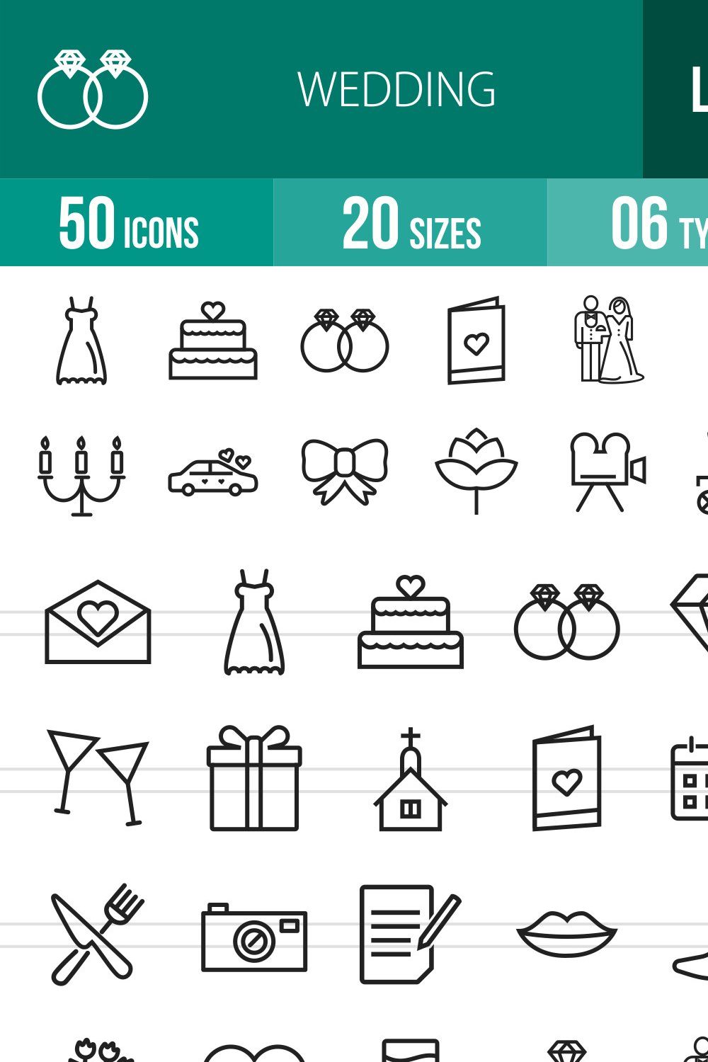 50 Wedding Line Icons pinterest preview image.