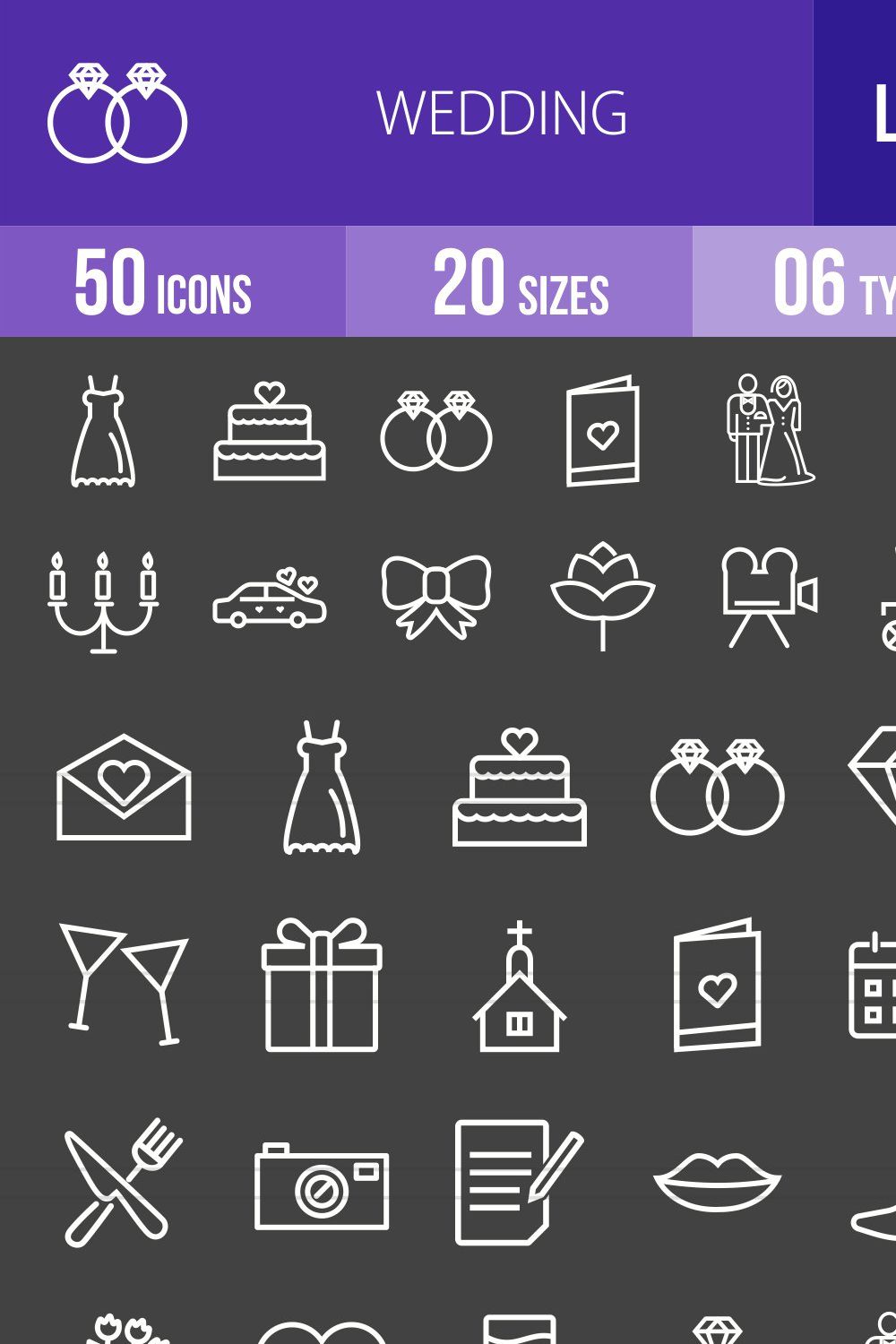50 Wedding Line Inverted Icons pinterest preview image.