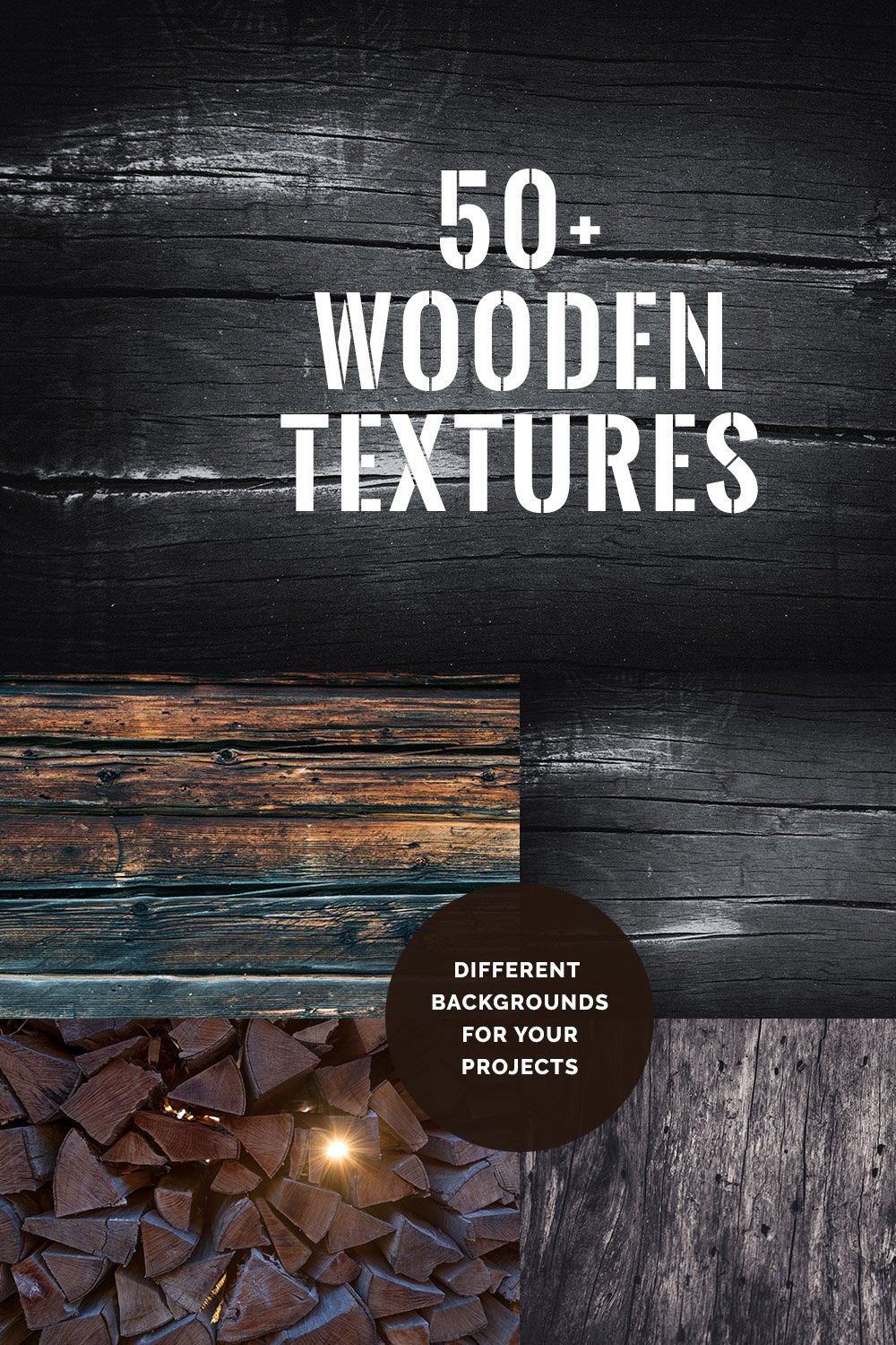 50+ Wood Textures & Backgrounds Pack pinterest preview image.