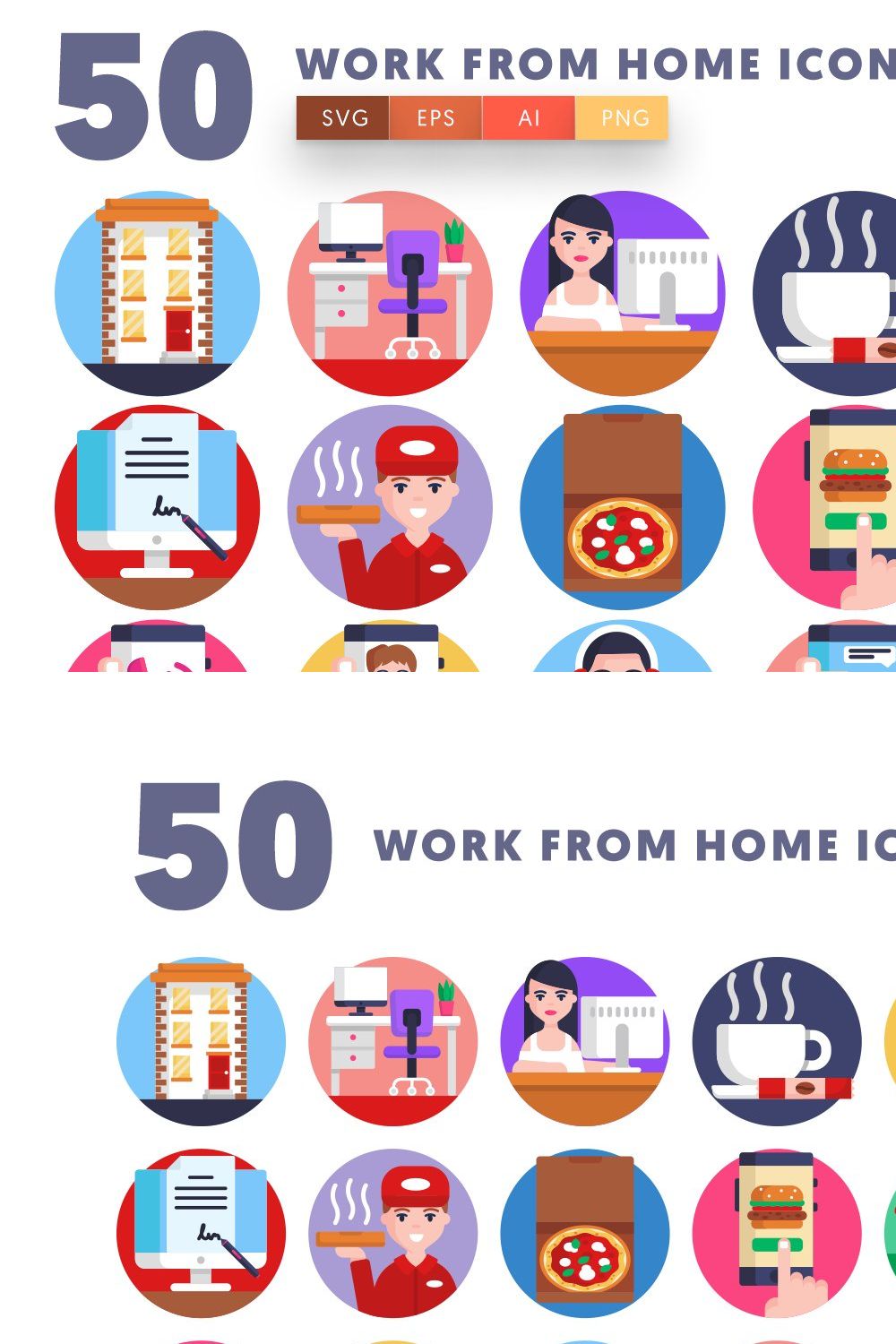 50 Work From Home Icons pinterest preview image.