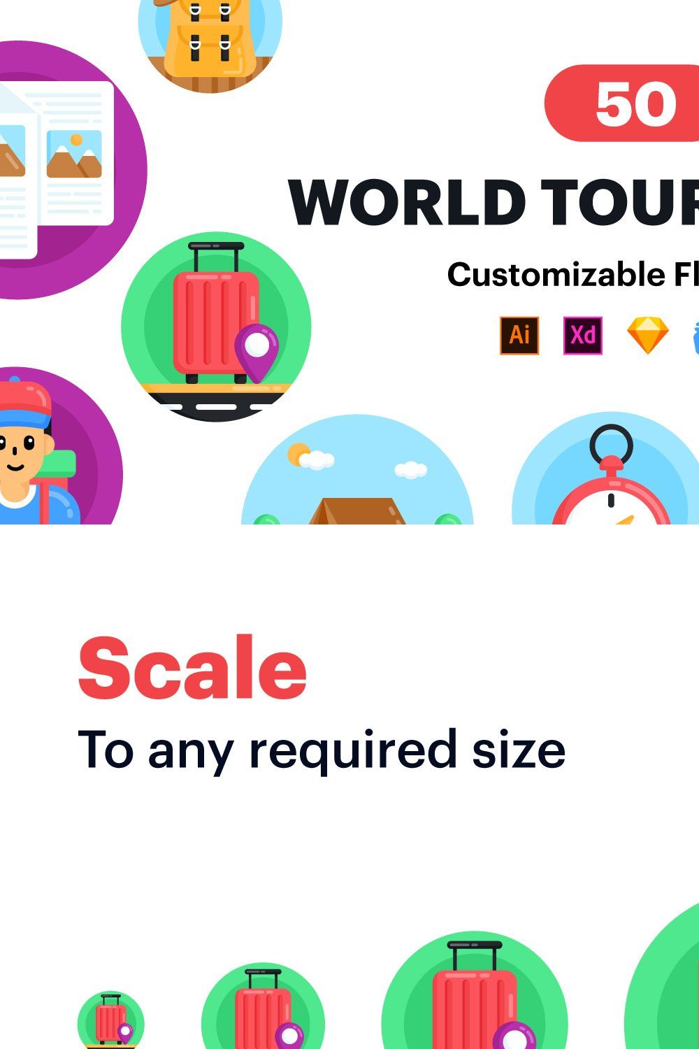 50 World Tourism day Icons pinterest preview image.