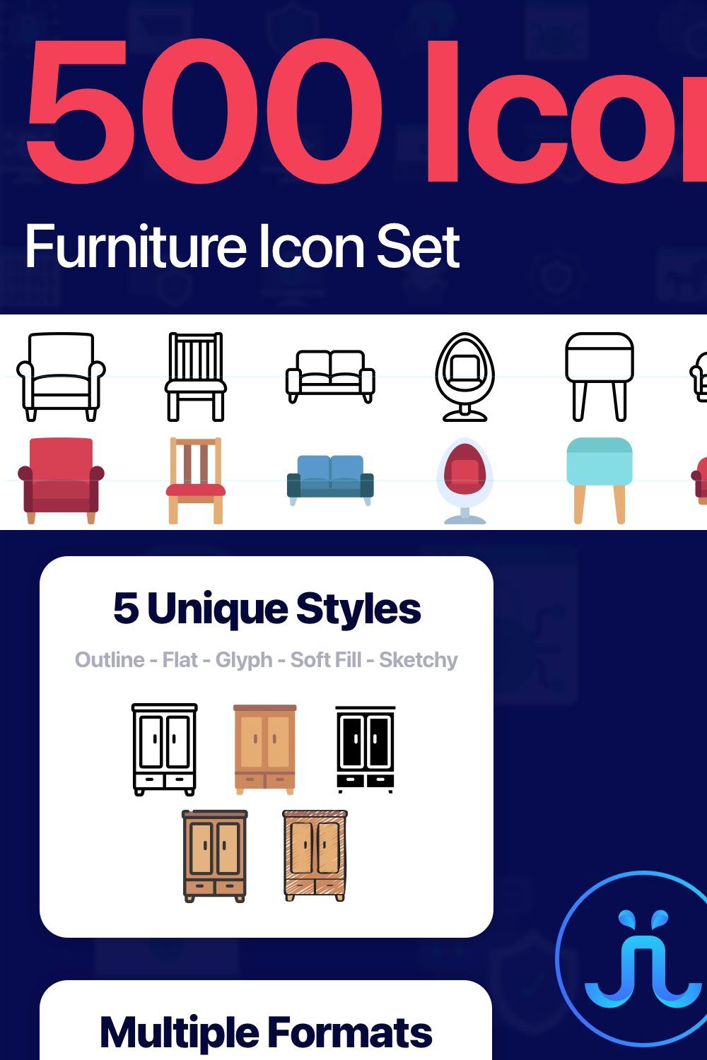 500 Furniture Vector Icons pinterest preview image.