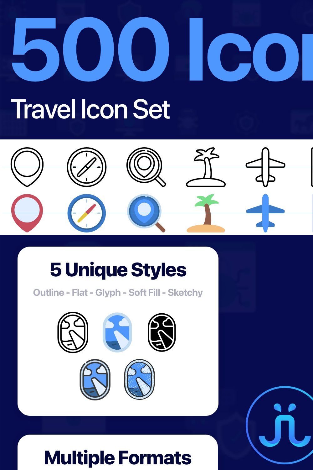 500 Travel Vector Icons pinterest preview image.