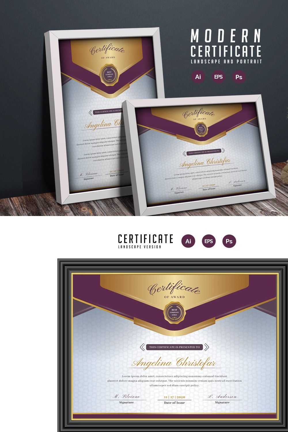 526. Modern Certificate Template pinterest preview image.