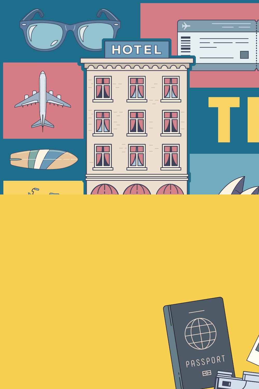 54 Colored Travel Icons pinterest preview image.