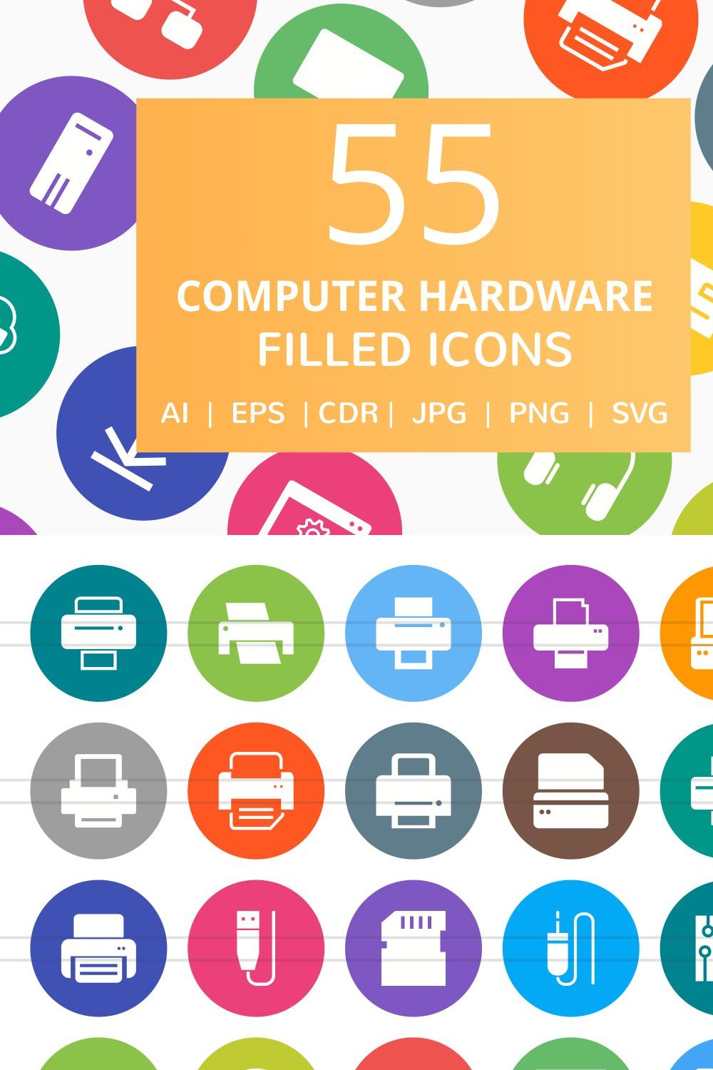 55 Computer & hardware Filled Icons pinterest preview image.