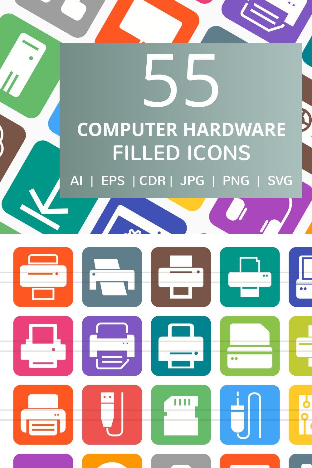 55 Computer & hardware Filled icons pinterest preview image.