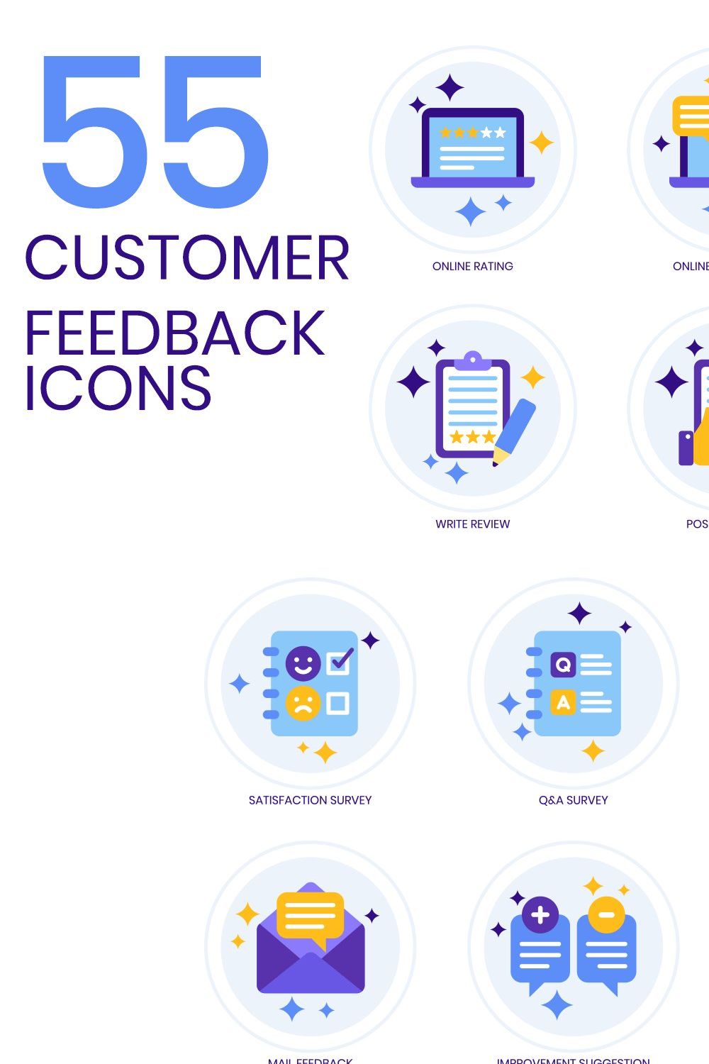 55 Customer Feedback Icons pinterest preview image.