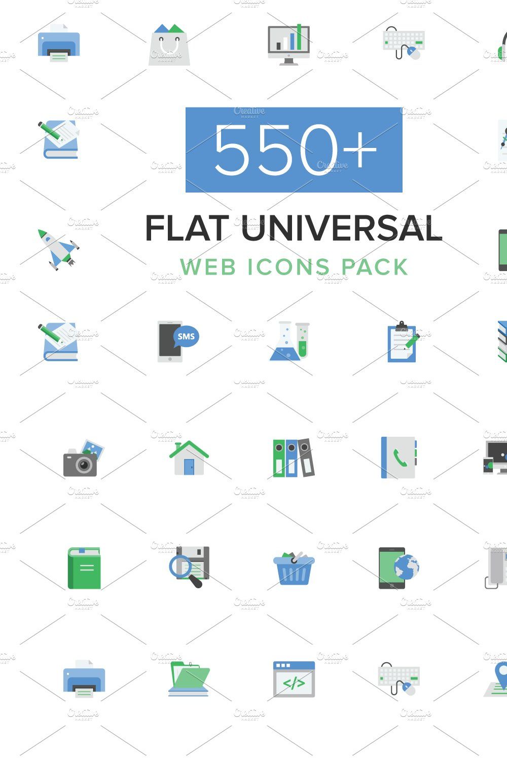 550+ Flat Universal Web Icons Pack pinterest preview image.