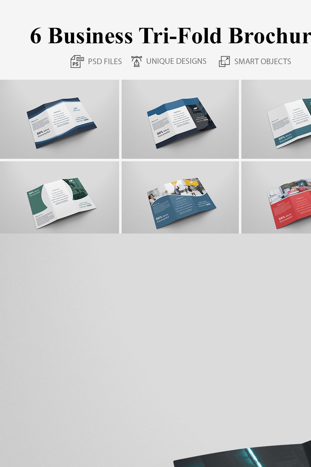 6 Business Tri-fold Brochures pinterest preview image.