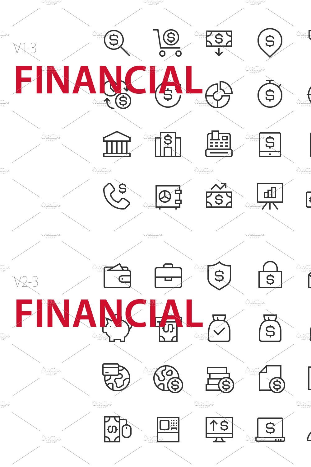 60 Financial UI icons pinterest preview image.