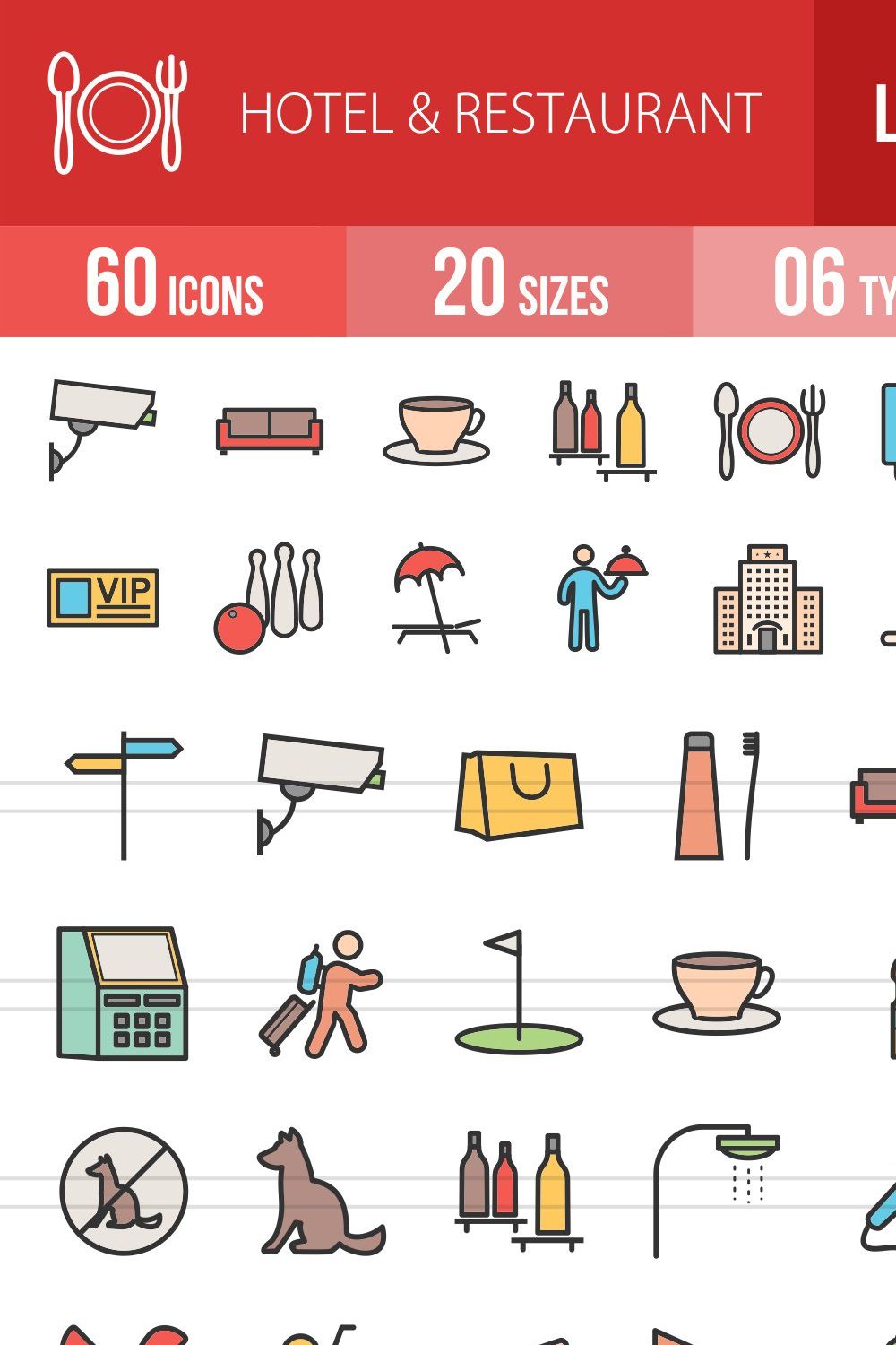 60 Hotel Line Filled Icons pinterest preview image.