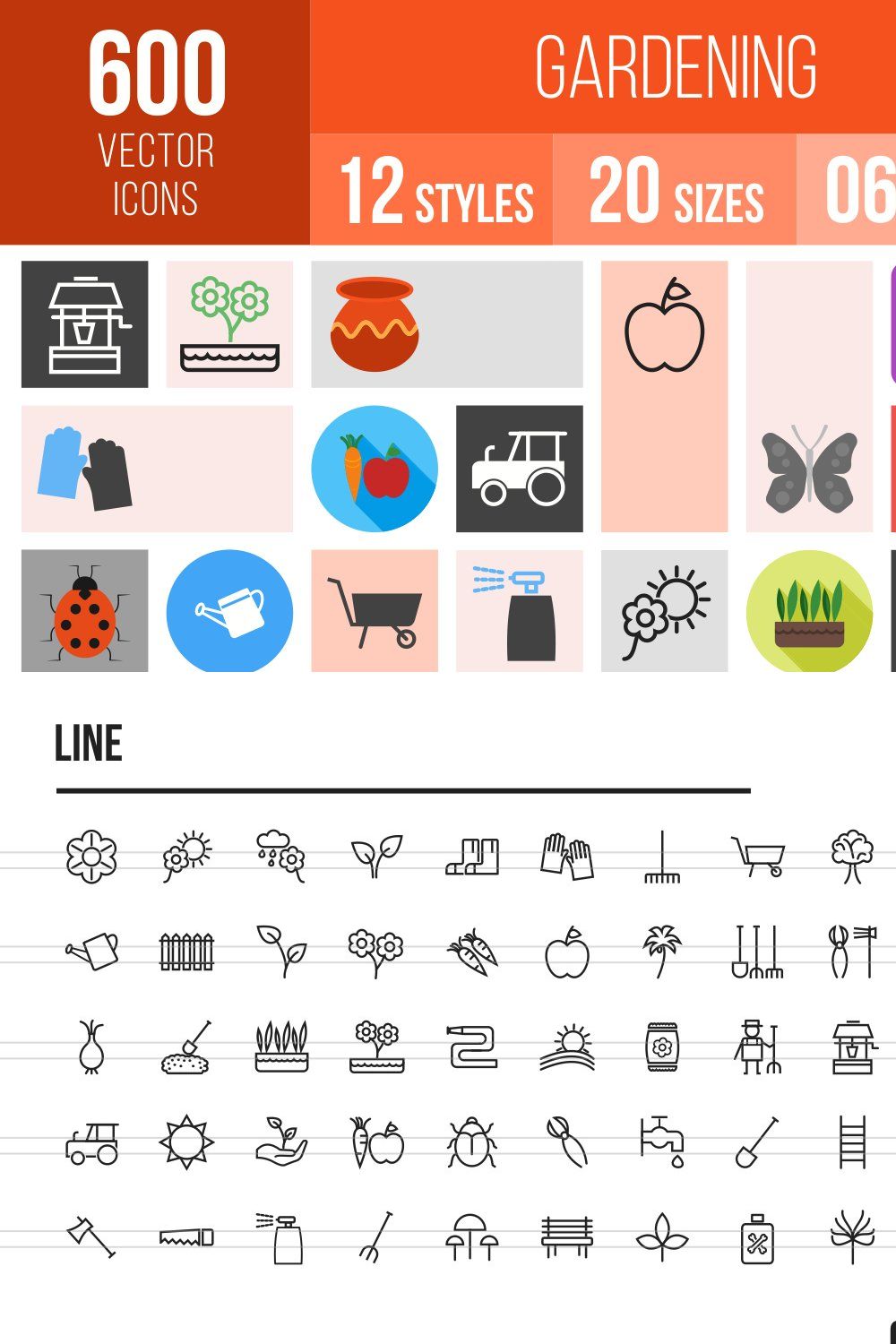 600 Gardening Icons pinterest preview image.