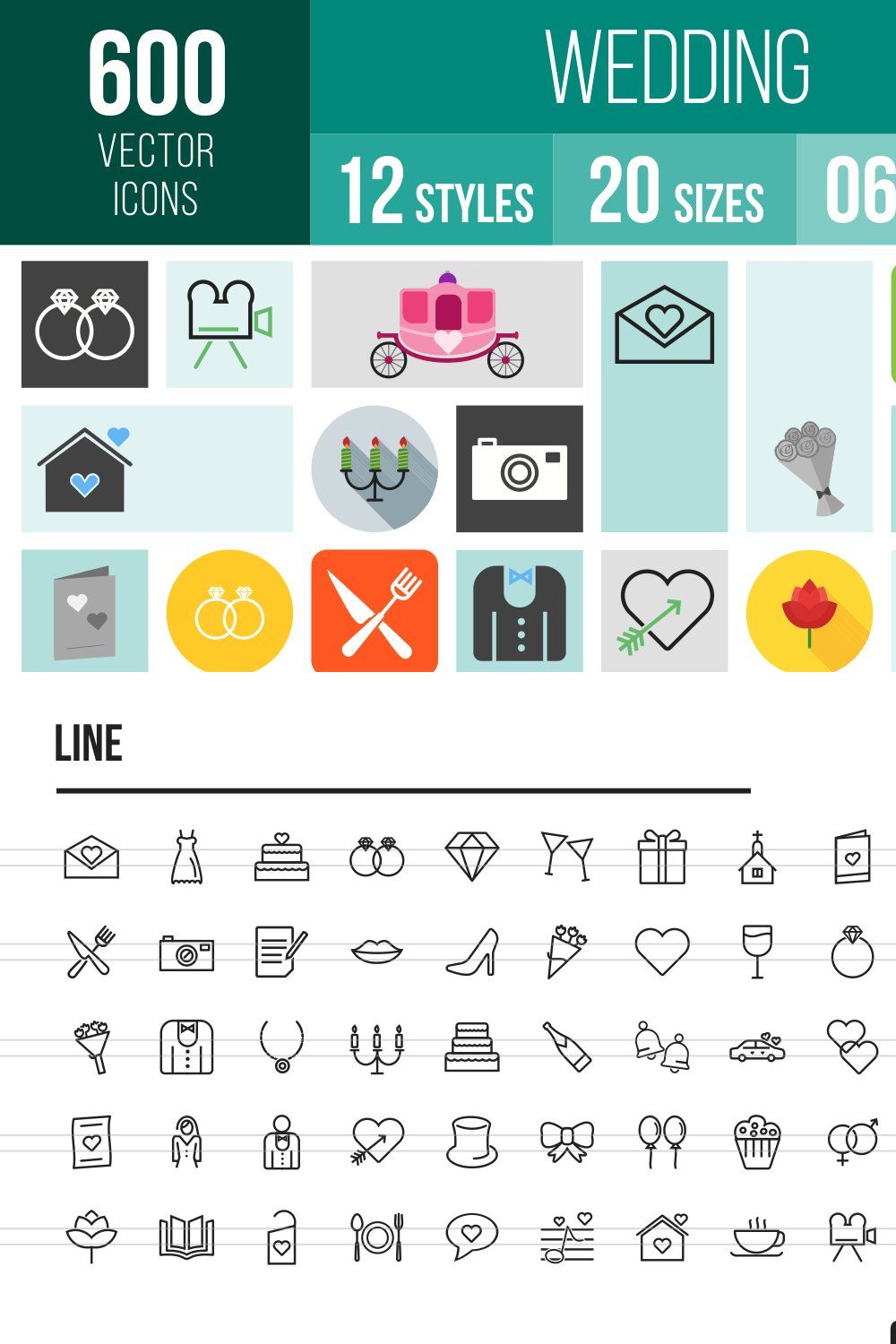 600 Wedding Icons pinterest preview image.