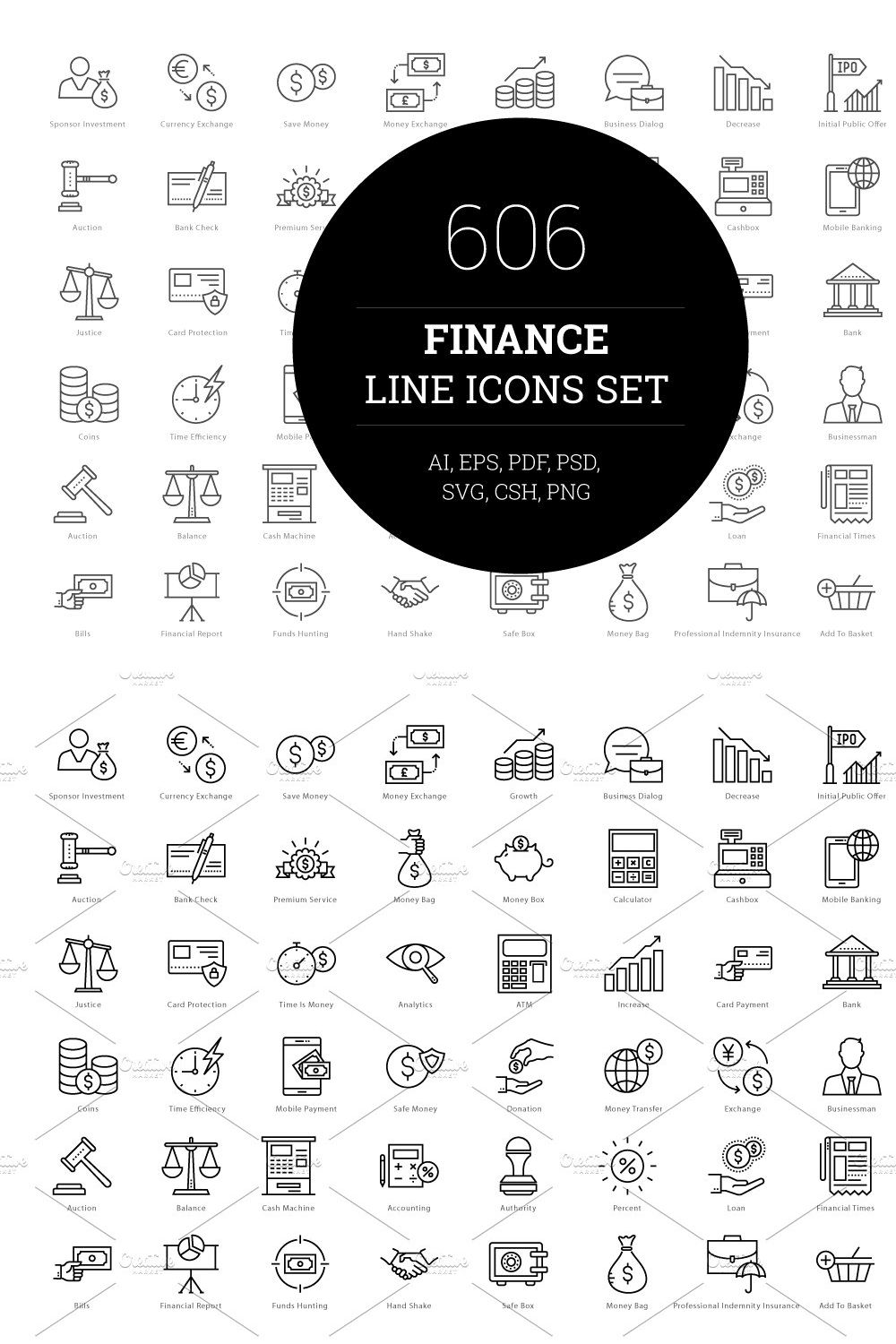 606 Finance Line Icons pinterest preview image.