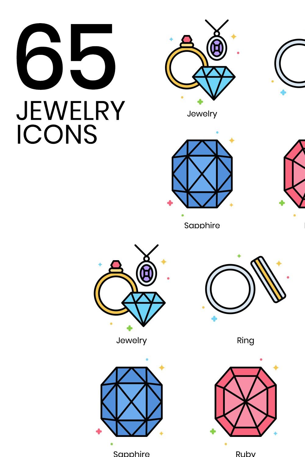 65 Jewelry Icons | Vivid pinterest preview image.