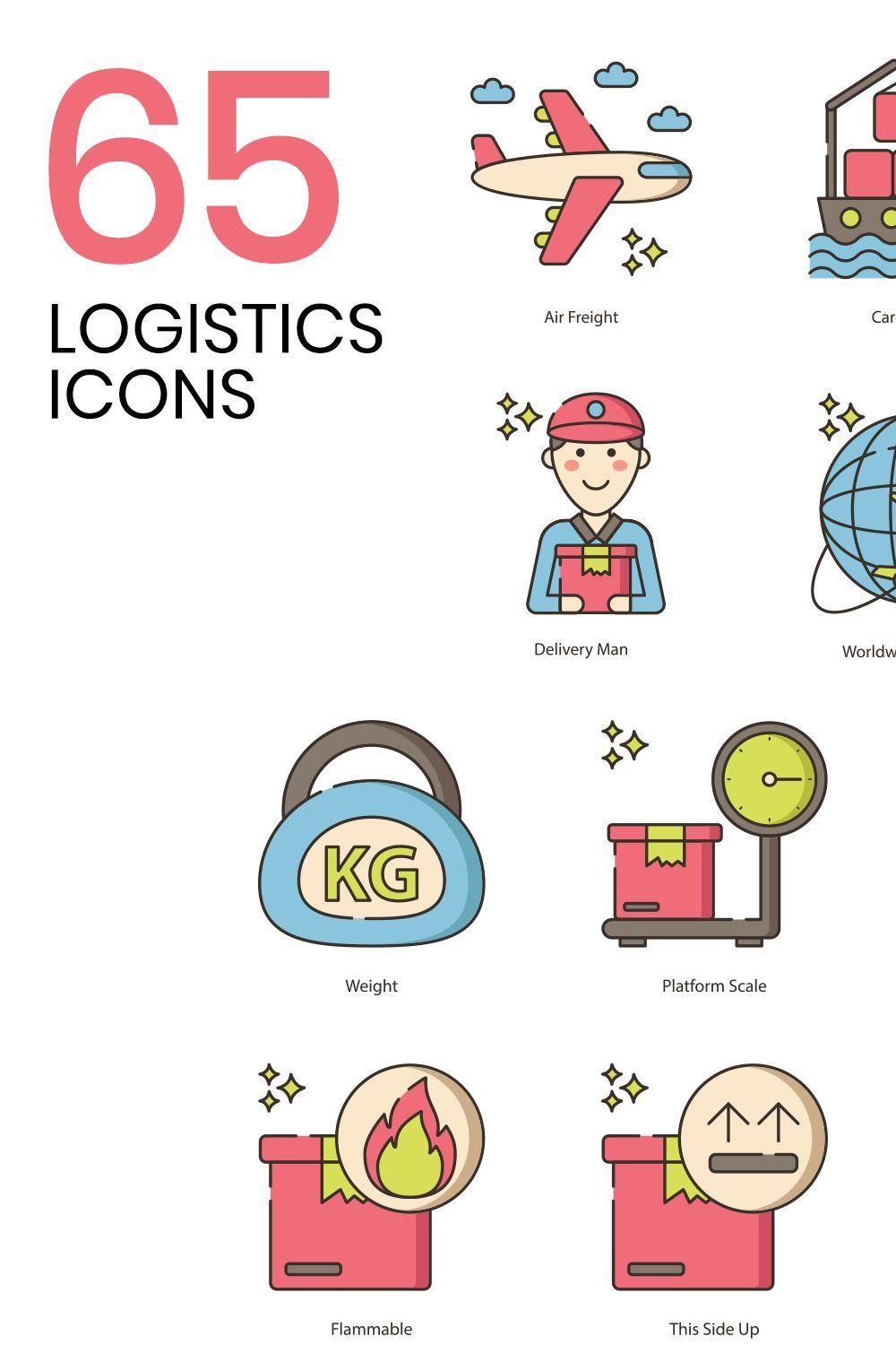 65 Logistics Icons - Hazel Series pinterest preview image.