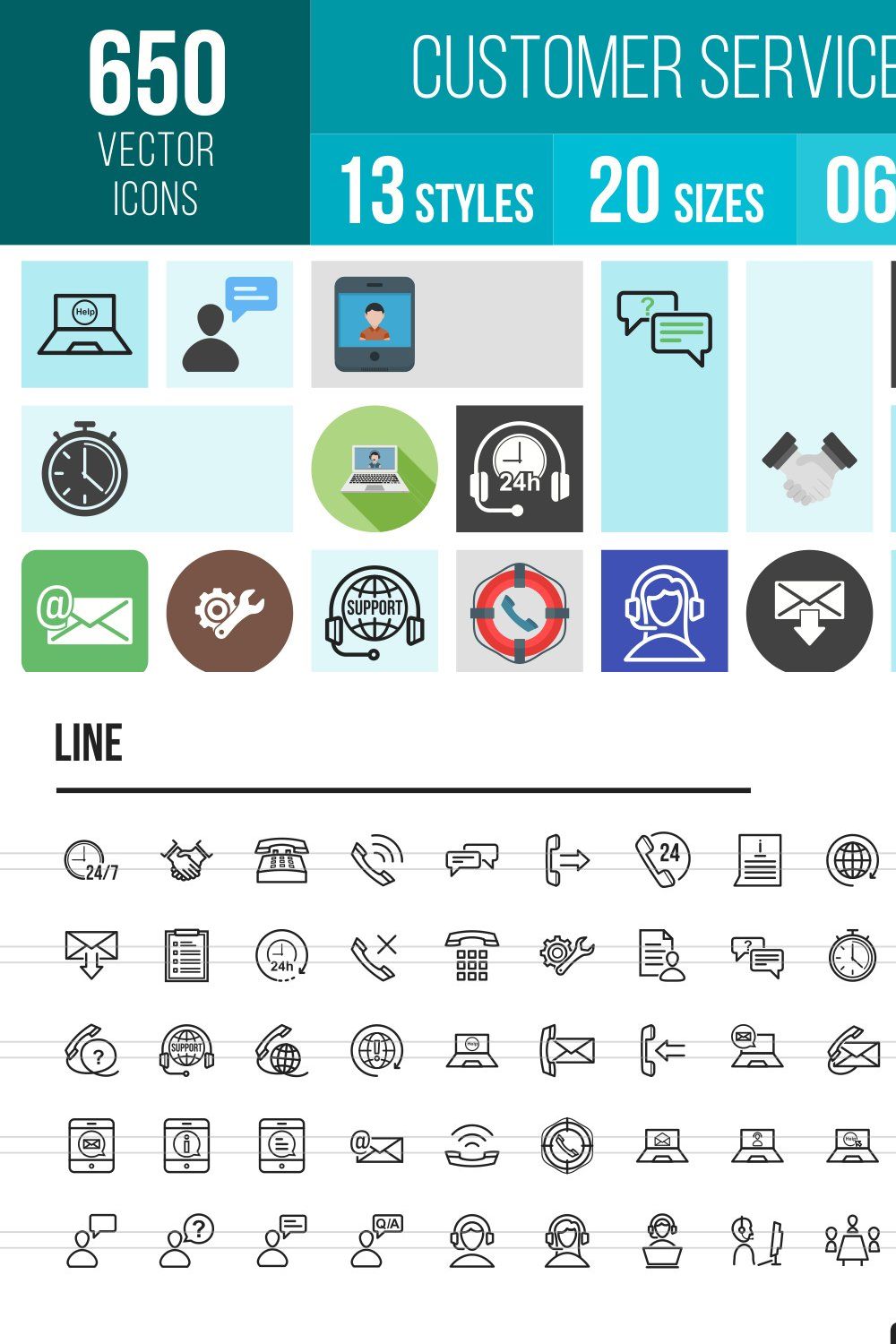 650 Customer Services Icons pinterest preview image.