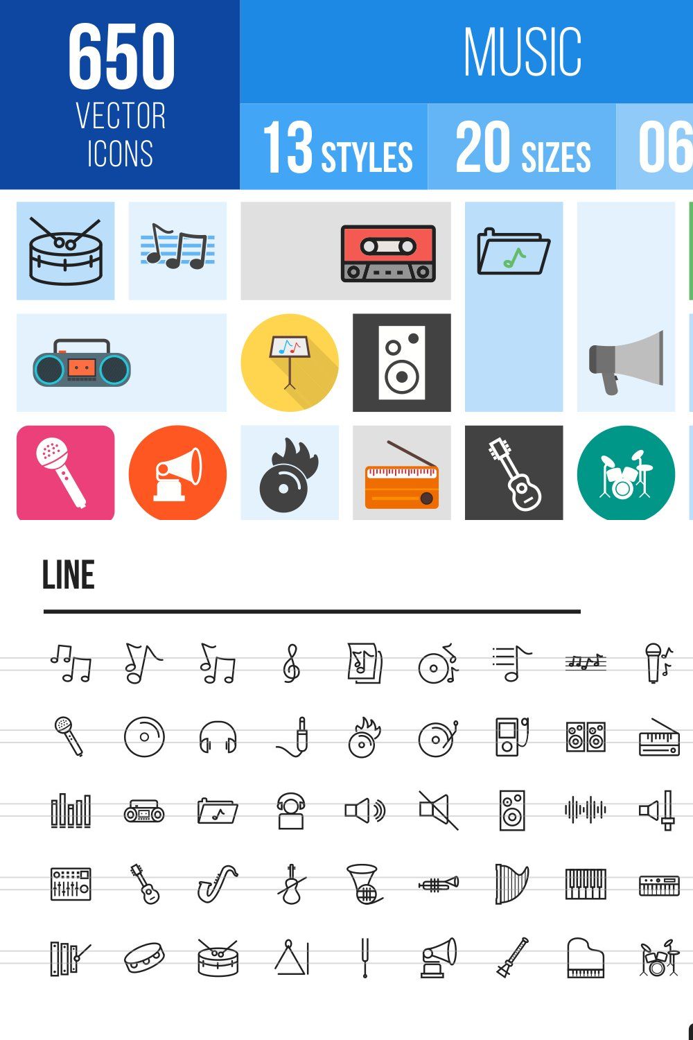 650 Music Icons pinterest preview image.