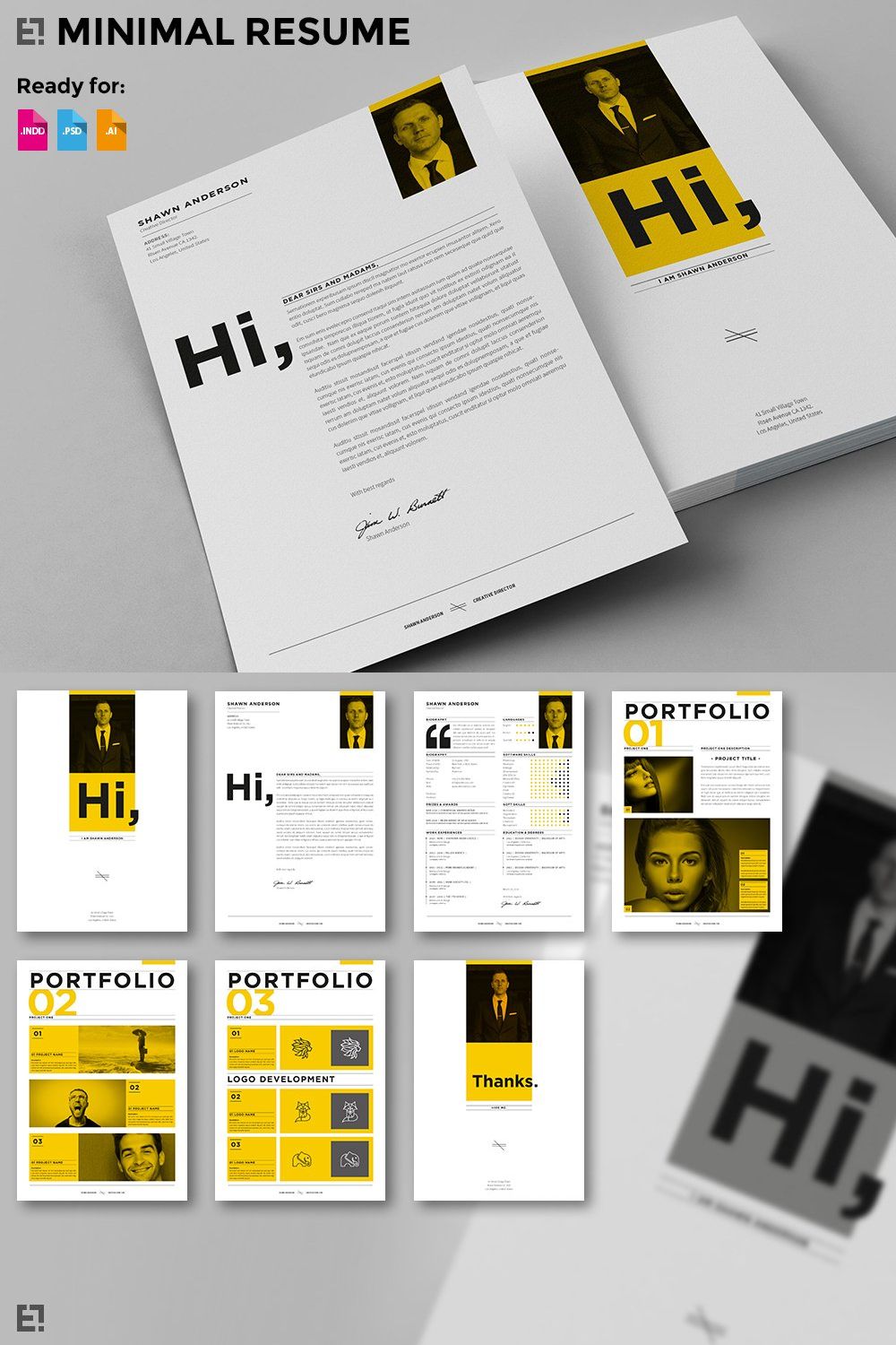 7 Pages - Minimal Resume CV pinterest preview image.