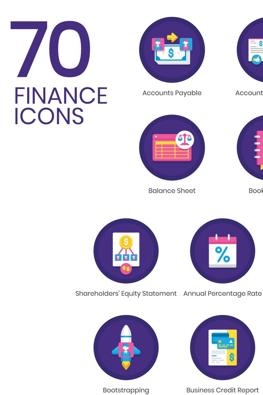 70 Finance Icons - Orchid Series pinterest preview image.