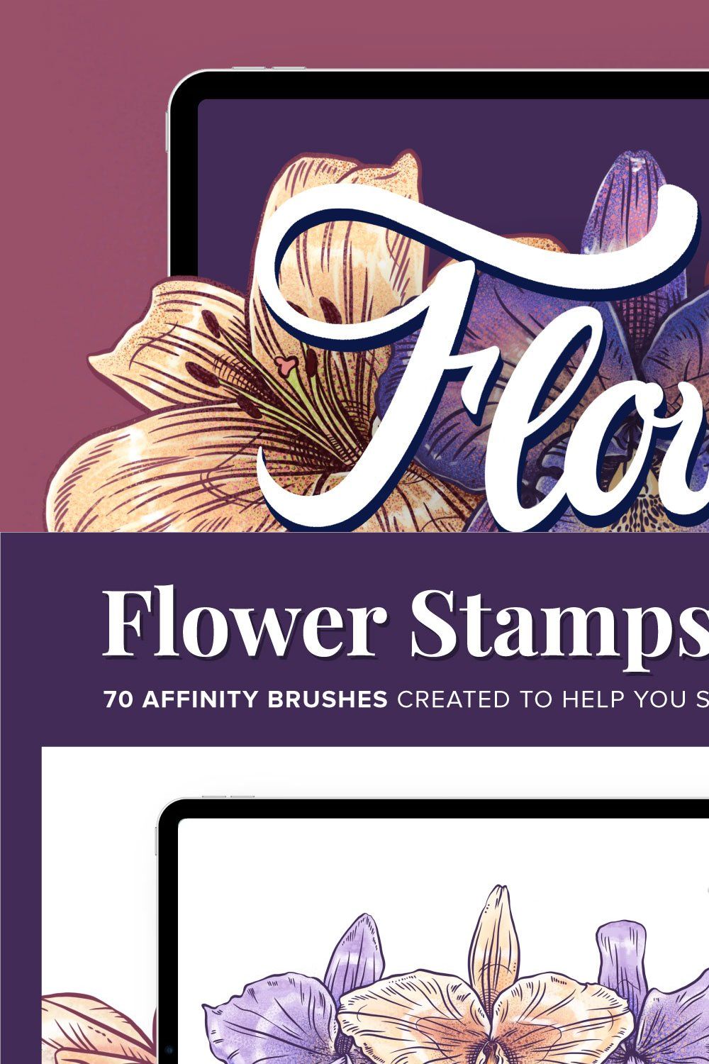 70 Flower Stamp Affinity Brushes pinterest preview image.