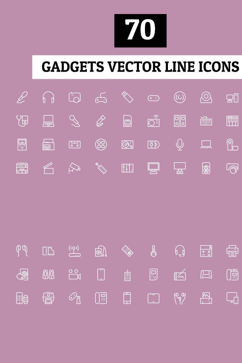 70 Gadgets Vector Line Icons pinterest preview image.